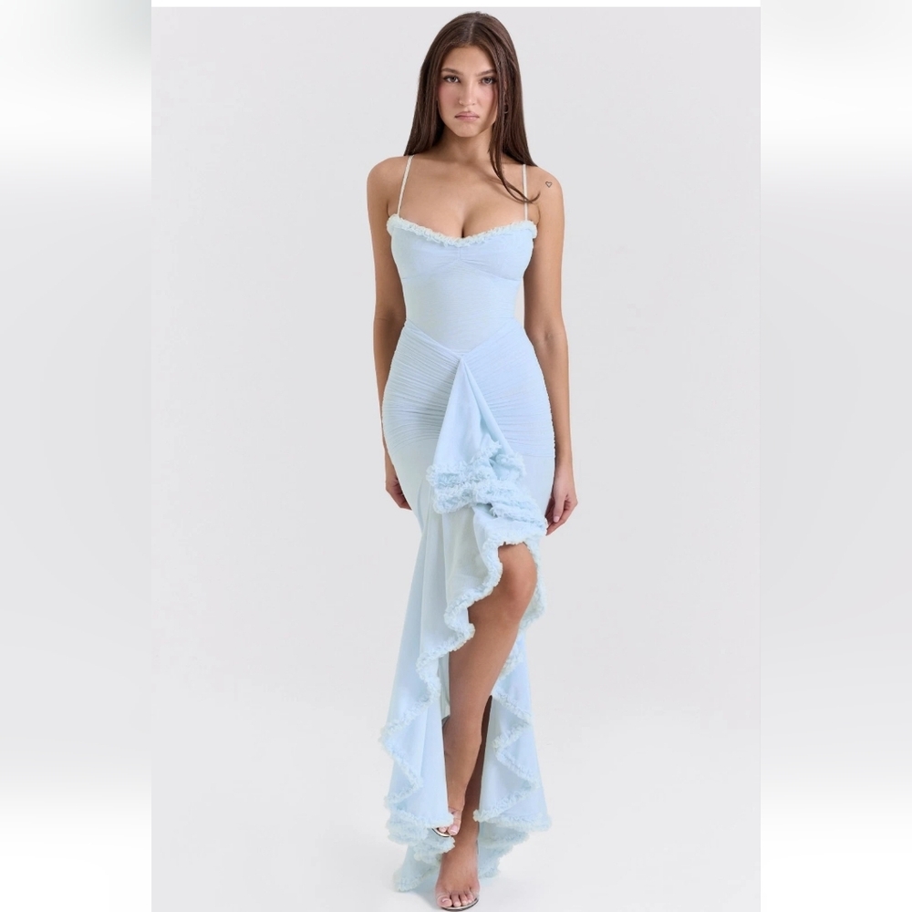House of CB Light Blue High-Low Ruffle Gown
